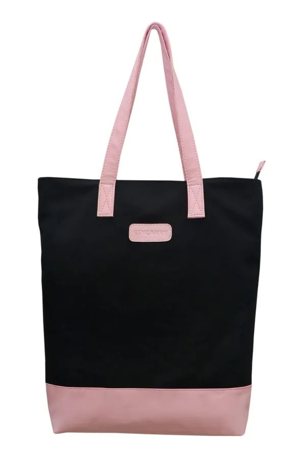 Esycarry_Women_Black_And_Pink_Leatherette_Tote_Bag