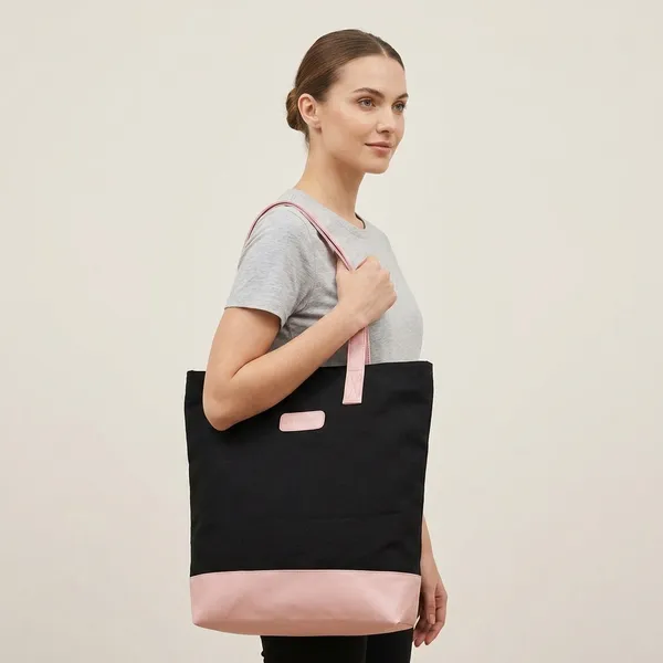 Esycarry_Women_Black_And_Pink_Leatherette_Tote_Bag