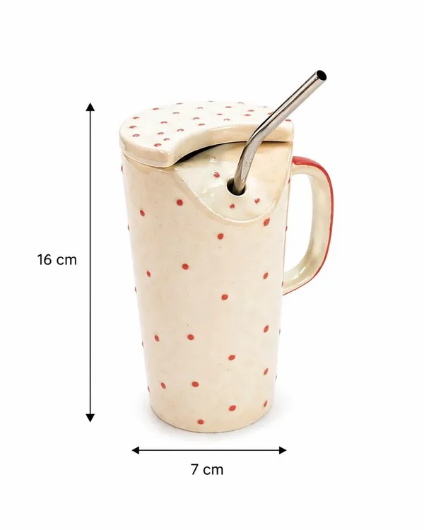 Ceramic_Sipper_Mug_With_Lid_And_Steel_Straw_Polka_Dot_Beige_With_Red_Dots_Microwave_And_Dishwasher_Safe_For_Home_Office_And_Gifting