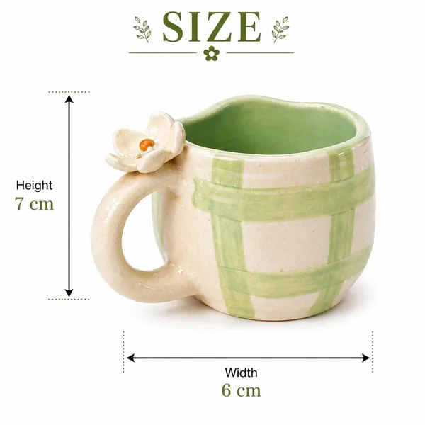 Handcrafted_Ceramic_Coffee_Mug_With_3d_Flower_Handle_Green_Checkered_350ml_Microwave_Dishwasher_Safe_For_Home_Office
