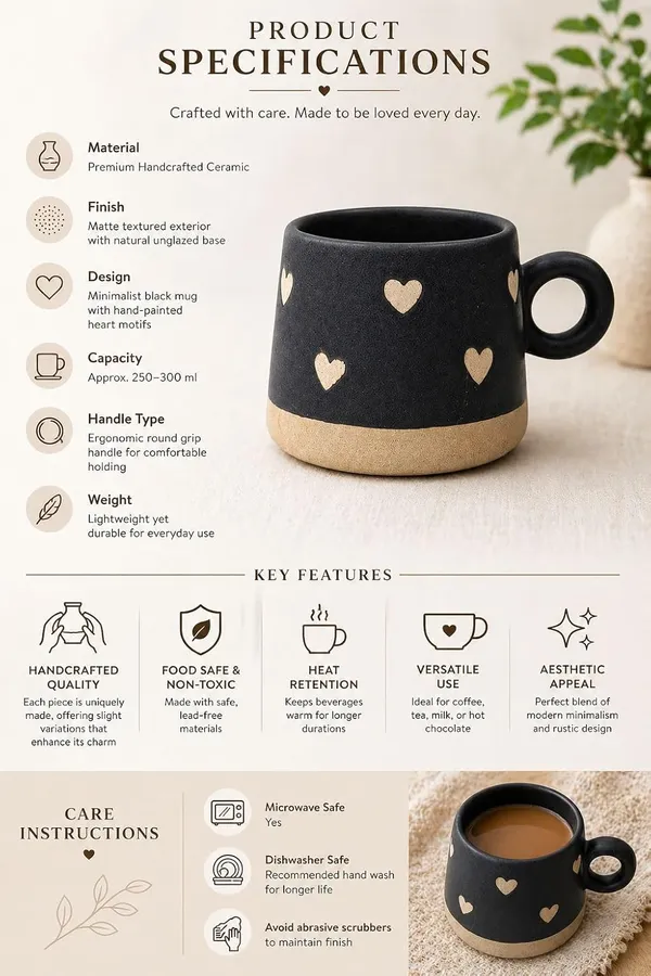 Rustic_Ceramic_Coffee_Mug_300ml_Black_With_Heart_Design_Handmade_For_Home_Office