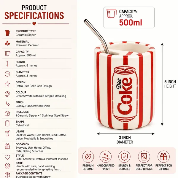Coke_Inspired_Ceramic_Sipper_Mug_|_Can_Design_Sipper_with_Metal_Straw_|_Ceramic_Snackware_|_Microwave_&_Dishwasher_Safe_|