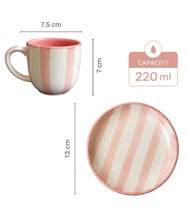 Handcrafted_Ceramic_Cup_&_Saucer_Set_|_220_ml
Coffee_Mug_with_Matching_Saucer_|_Pink_&_Cream_Hand-Painted_Striped_Design_|_Microwave_&_Dishwasher_Safe_|_Tea,_Coffee,_Latte_&_Cappuccino
Cups_|