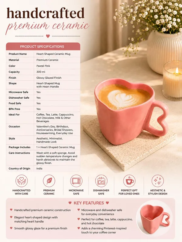 Heart_Shaped_Ceramic_Coffee_Mug_300
ml_|_Cute_Pink_Tea_Cup_with_Heart_Handle_|
Microwave_&_Dishwasher_Safe_|_Coffee_Mug_for_Tea,_Latte_&_Hot_Chocolate_|_Aesthetic_Gift_|