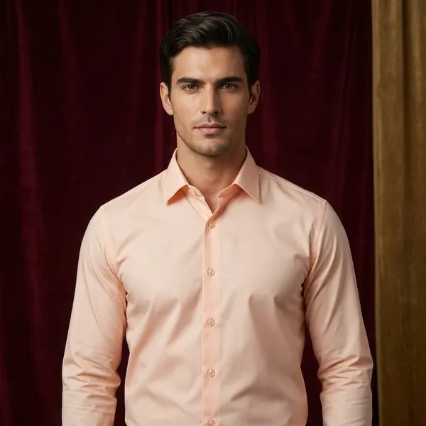 Premium_&_Soft_Peach_Cotton_satin_Semi_Formal_Shirt_For_Men