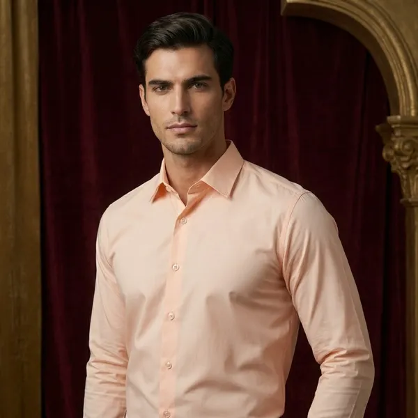 Premium_&_Soft_Peach_Cotton_satin_Semi_Formal_Shirt_For_Men