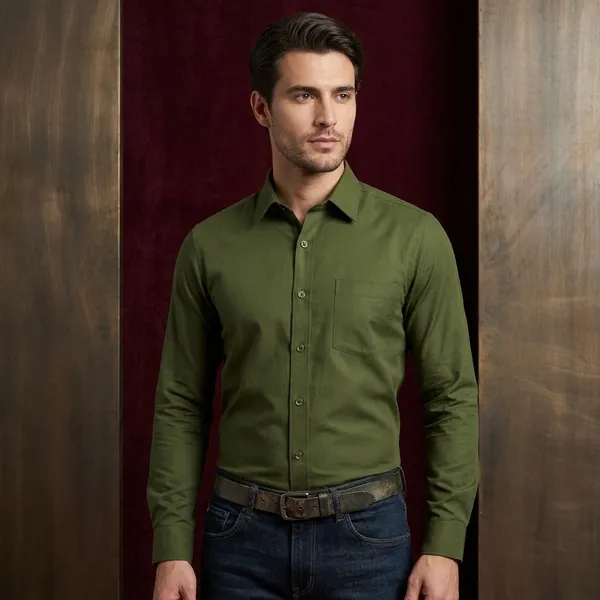 Premium_&_Soft_Olive_Green_Cotton_Semi_Formal_Shirt_For_Men