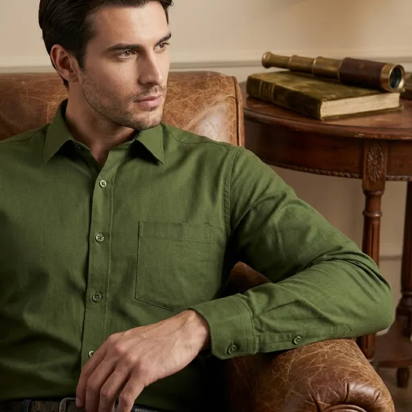 Premium_&_Soft_Olive_Green_Cotton_Semi_Formal_Shirt_For_Men