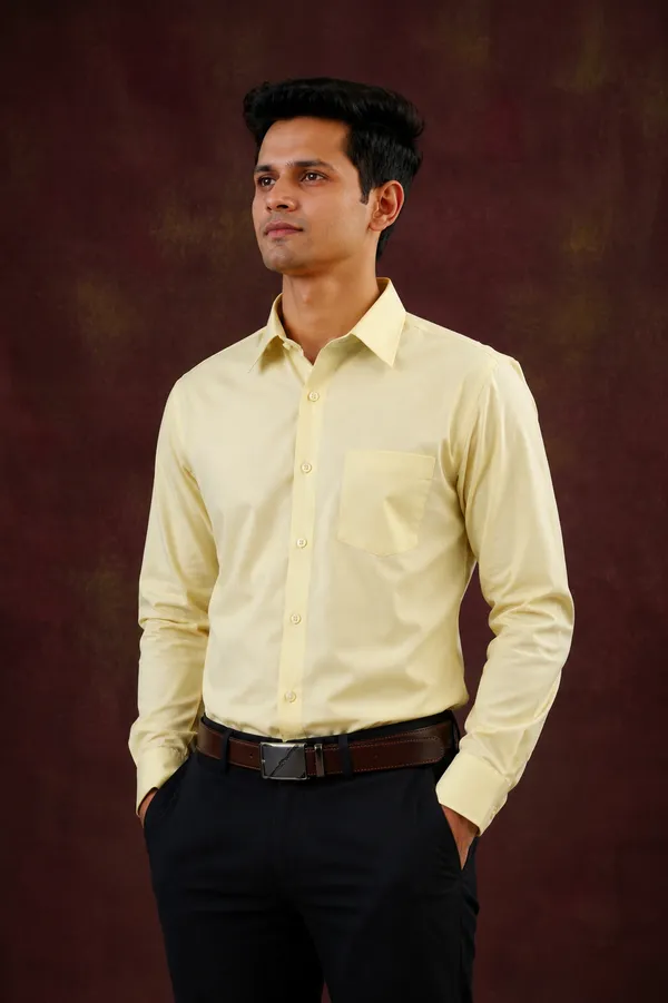 Premium_&_Soft_Light_Yellow_Cotton_Semi_Formal_Shirt_For_Men