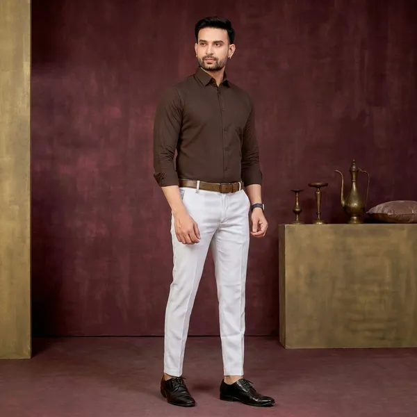 Premium_&_Soft_Brown_Cotton_Satin_Solid_Semi_Formal_Shirt_For_Men