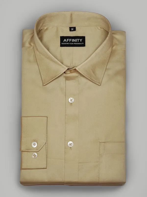 Premium_&_Soft_Beige_Cotton_Satin_Semi_Formal_Shirt_For_Men