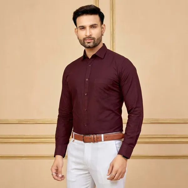Premium_&_Soft_Maroon_Cotton_Solid_Semi_Formal_Shirt_For_Men