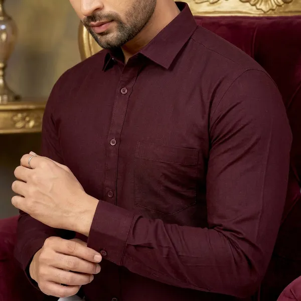 Premium_&_Soft_Maroon_Cotton_Solid_Semi_Formal_Shirt_For_Men