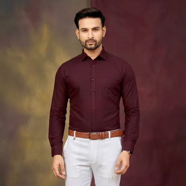 Premium_&_Soft_Maroon_Cotton_Solid_Semi_Formal_Shirt_For_Men