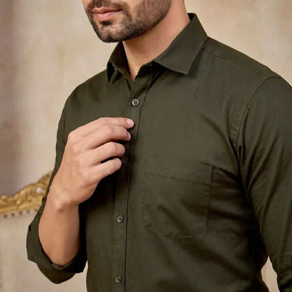 Premium_&_Soft_Dark_Green_Cotton_Satin_Solid_Semi_Formal_Shirt_For_Men