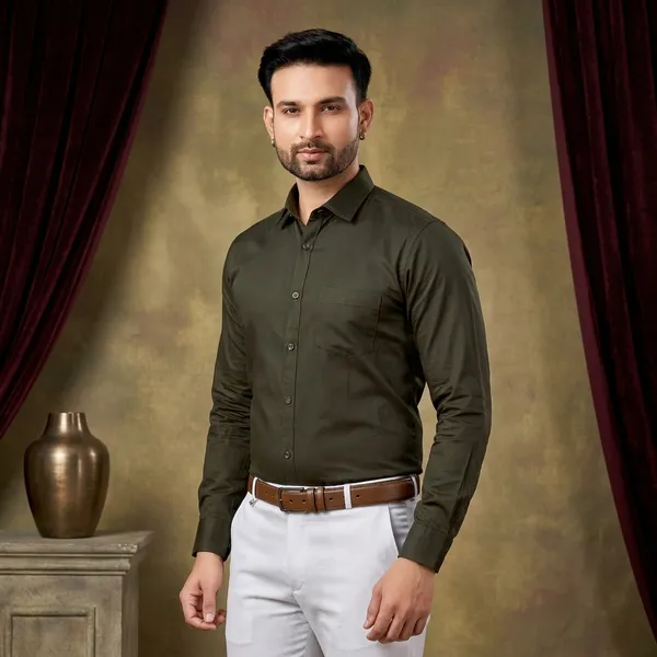 Premium_&_Soft_Dark_Green_Cotton_Satin_Solid_Semi_Formal_Shirt_For_Men