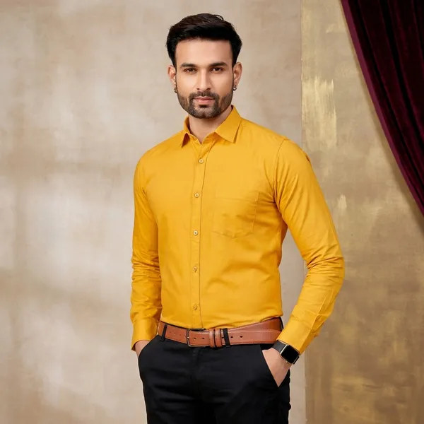 Premium_&_Soft_Yellow_Cotton_Solid_Semi_Formal_Shirt_For_Men