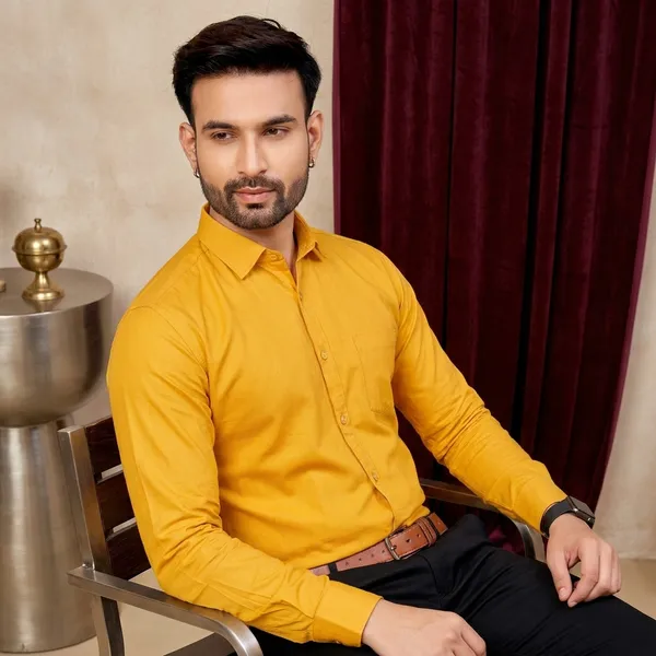 Premium_&_Soft_Yellow_Cotton_Solid_Semi_Formal_Shirt_For_Men