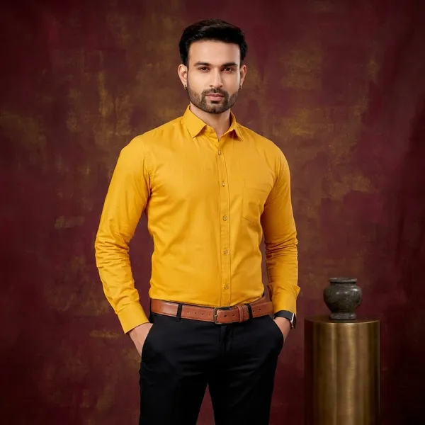 Premium_&_Soft_Yellow_Cotton_Solid_Semi_Formal_Shirt_For_Men