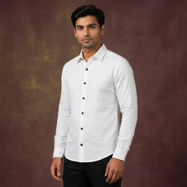 White_Cotton_Lycra_Solid_Semi_Formal_Shirt_For_Men