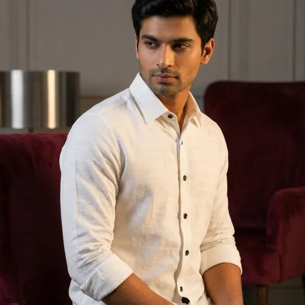 White_Cotton_Lycra_Solid_Semi_Formal_Shirt_For_Men