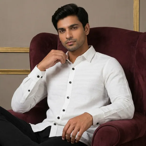 White_Cotton_Lycra_Solid_Semi_Formal_Shirt_For_Men