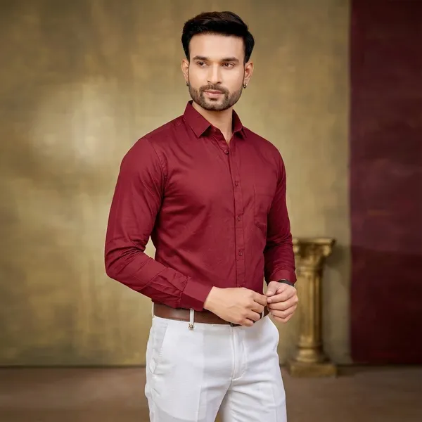 Premium_&_Soft_Red_Cotton_Satin_Solid_Semi_Formal_Shirt_For_Men