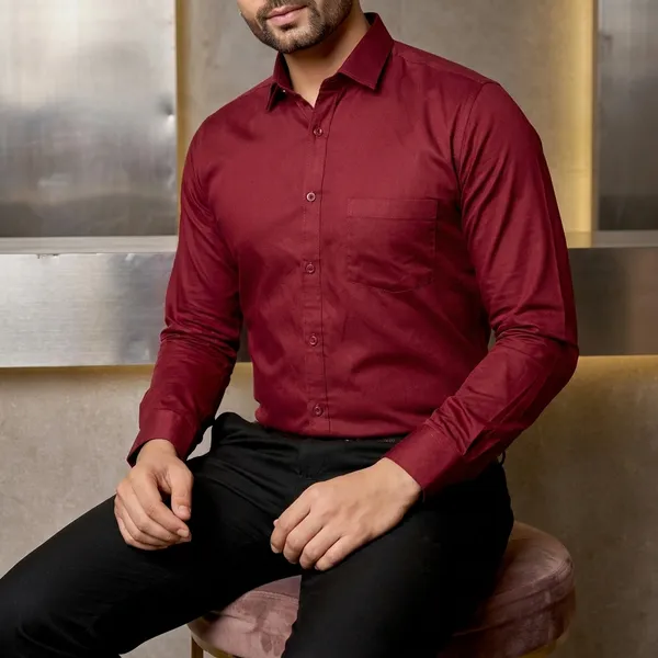 Premium_&_Soft_Red_Cotton_Satin_Solid_Semi_Formal_Shirt_For_Men