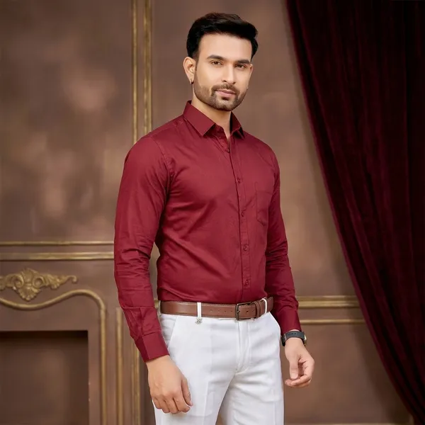 Premium_&_Soft_Red_Cotton_Satin_Solid_Semi_Formal_Shirt_For_Men