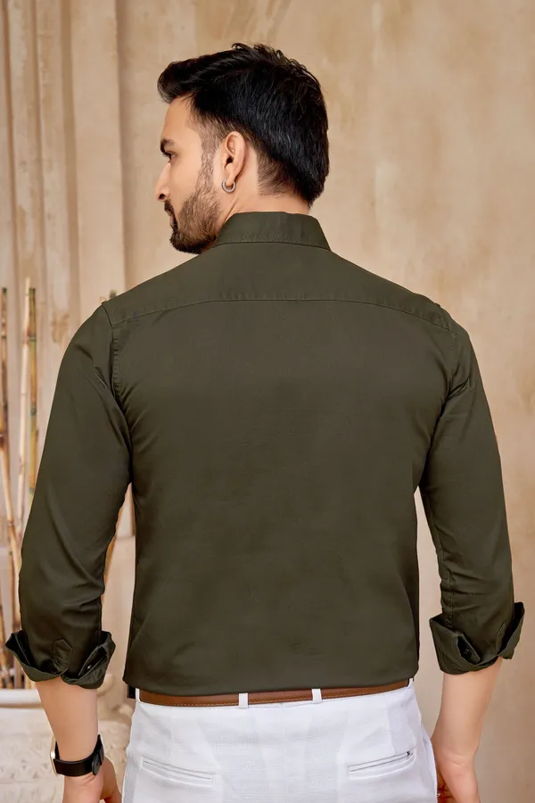 Premium_&_Soft_Dark_Green_Cotton_Satin_Solid_Semi_Formal_Shirt_For_Men