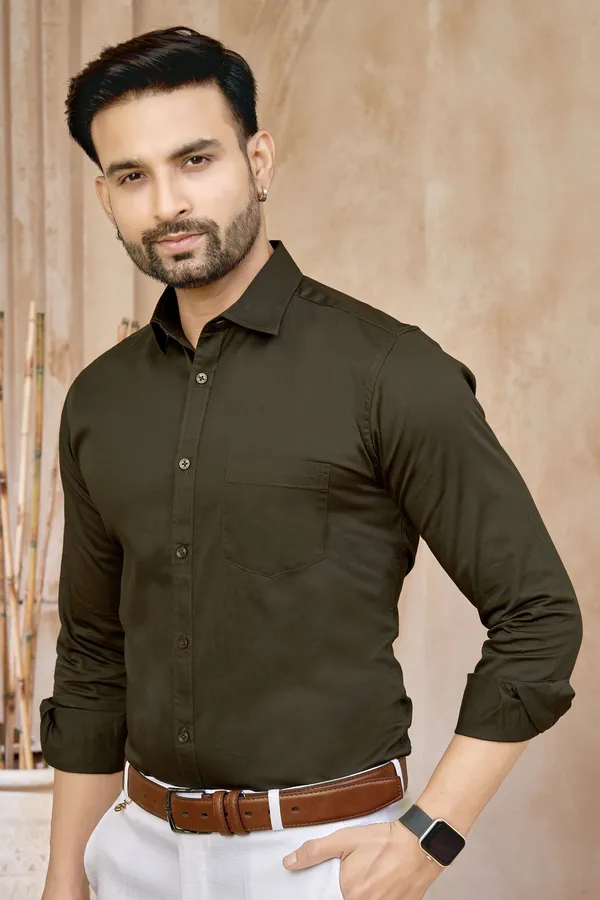 Premium_&_Soft_Dark_Green_Cotton_Satin_Solid_Semi_Formal_Shirt_For_Men