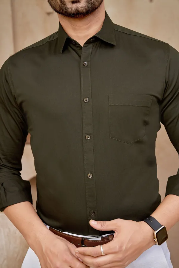 Premium_&_Soft_Dark_Green_Cotton_Satin_Solid_Semi_Formal_Shirt_For_Men