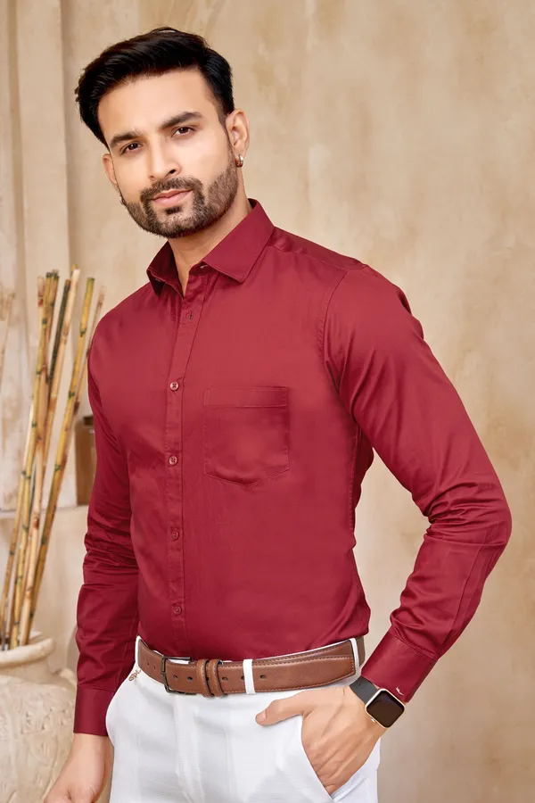 Premium_&_Soft_Red_Cotton_Satin_Solid_Semi_Formal_Shirt_For_Men