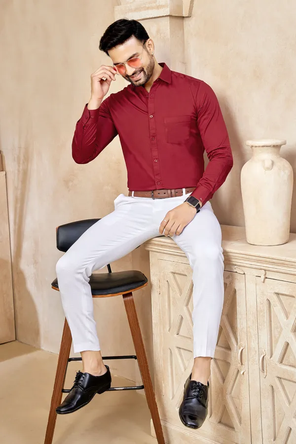 Premium_&_Soft_Red_Cotton_Satin_Solid_Semi_Formal_Shirt_For_Men