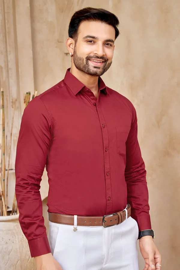 Premium_&_Soft_Red_Cotton_Satin_Solid_Semi_Formal_Shirt_For_Men