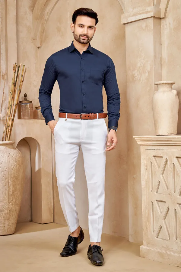Premium_&_Soft_Dark_Blue_Cotton_Sotin__Semi_Formal_Shirt_For_Men