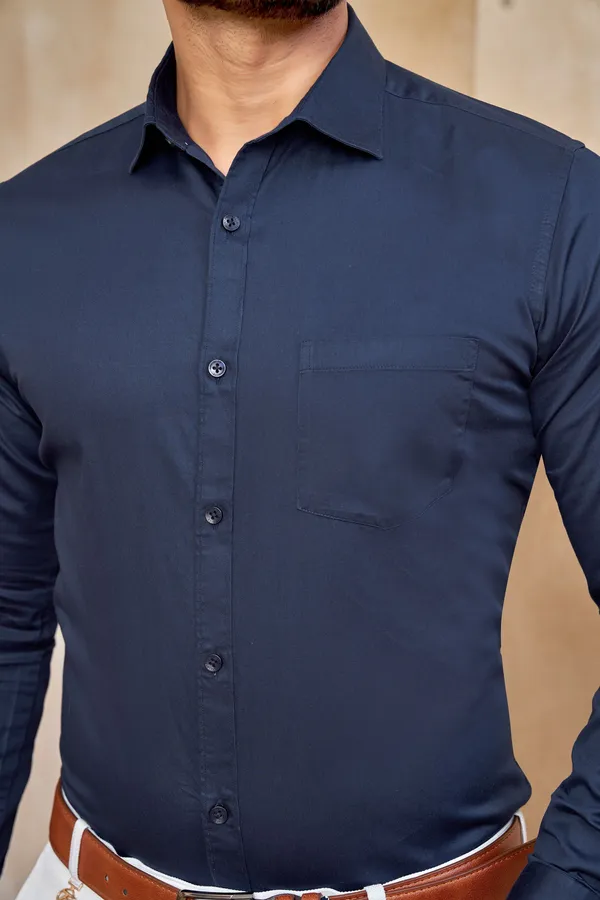 Premium_&_Soft_Dark_Blue_Cotton_Sotin__Semi_Formal_Shirt_For_Men