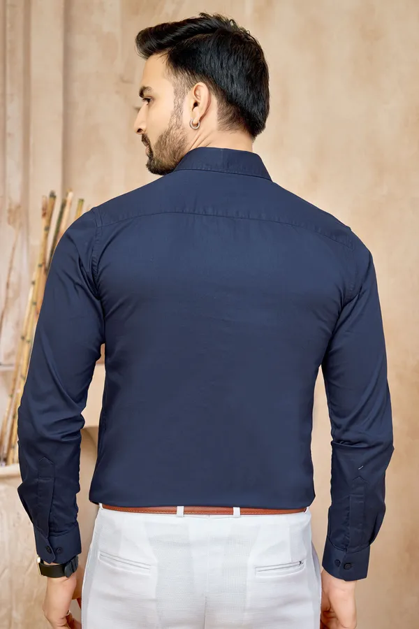 Premium_&_Soft_Dark_Blue_Cotton_Sotin__Semi_Formal_Shirt_For_Men