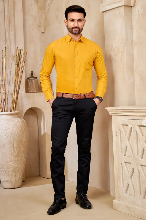 Premium_&_Soft_Yellow_Cotton_Solid_Semi_Formal_Shirt_For_Men