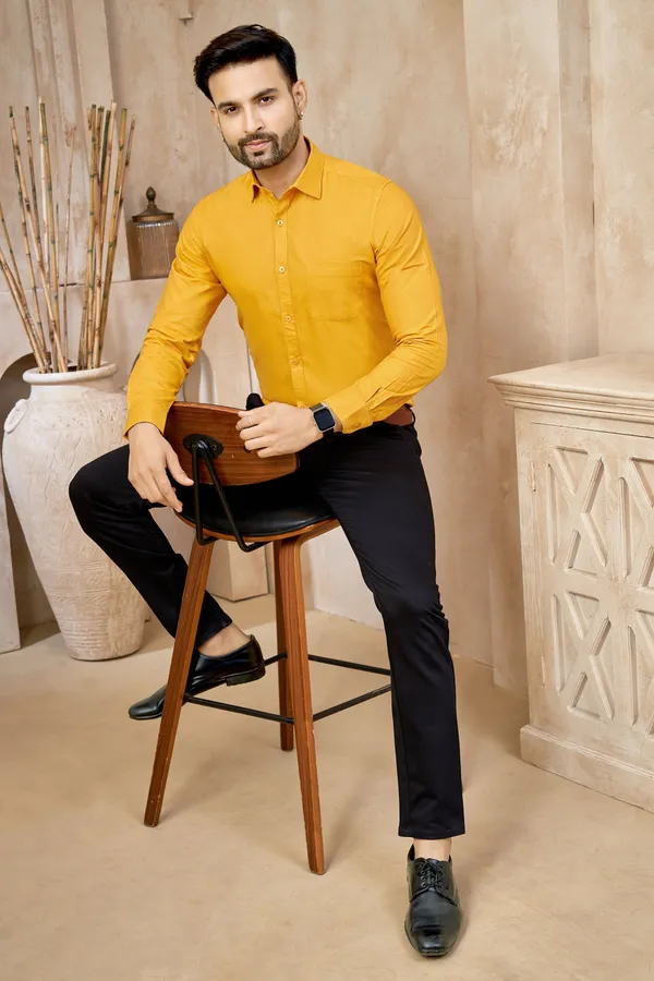 Premium_&_Soft_Yellow_Cotton_Solid_Semi_Formal_Shirt_For_Men