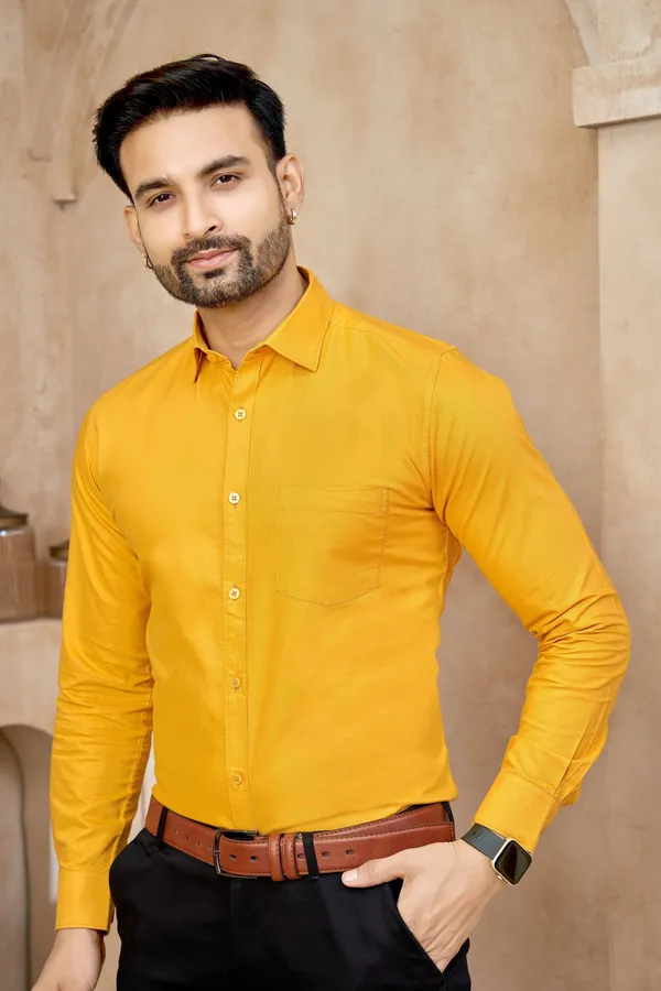 Premium_&_Soft_Yellow_Cotton_Solid_Semi_Formal_Shirt_For_Men