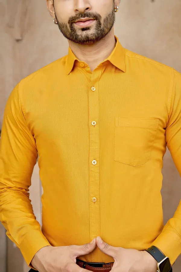 Premium_&_Soft_Yellow_Cotton_Solid_Semi_Formal_Shirt_For_Men