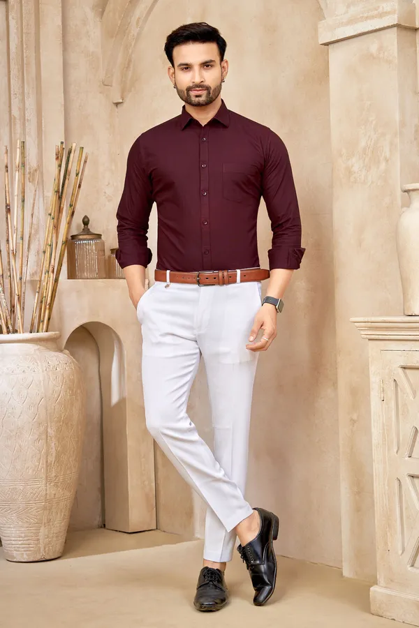 Premium_&_Soft_Maroon_Cotton_Solid_Semi_Formal_Shirt_For_Men