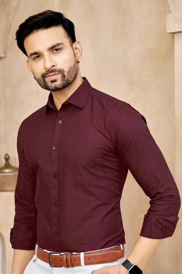Premium_&_Soft_Maroon_Cotton_Solid_Semi_Formal_Shirt_For_Men