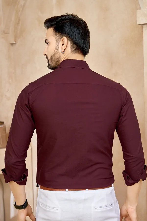 Premium_&_Soft_Maroon_Cotton_Solid_Semi_Formal_Shirt_For_Men