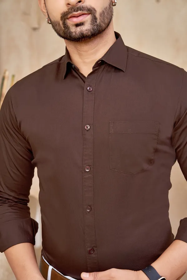 Premium_&_Soft_Brown_Cotton_Satin_Solid_Semi_Formal_Shirt_For_Men