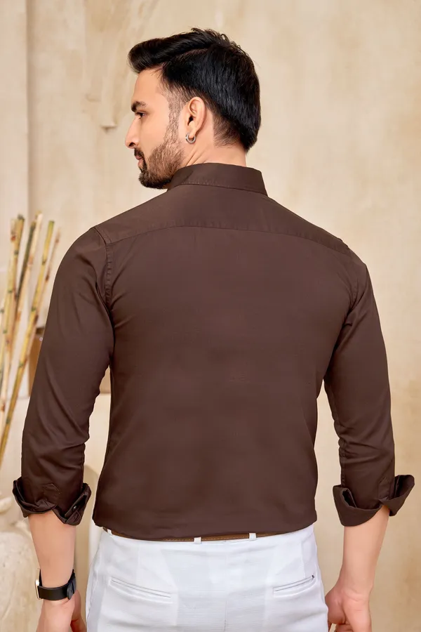 Premium_&_Soft_Brown_Cotton_Satin_Solid_Semi_Formal_Shirt_For_Men