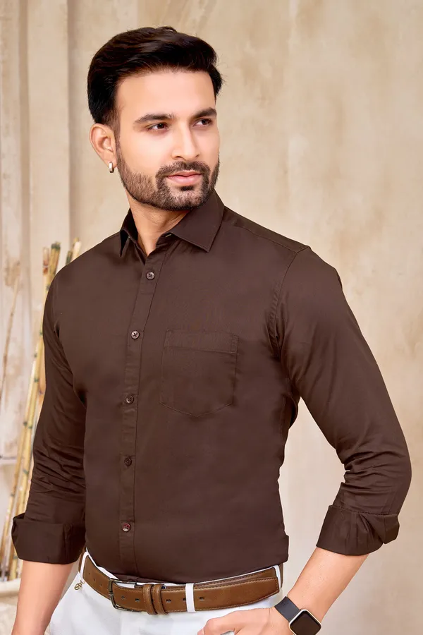 Premium_&_Soft_Brown_Cotton_Satin_Solid_Semi_Formal_Shirt_For_Men