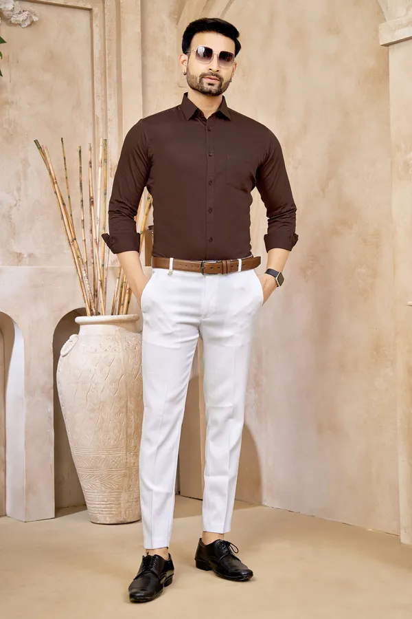 Premium_&_Soft_Brown_Cotton_Satin_Solid_Semi_Formal_Shirt_For_Men