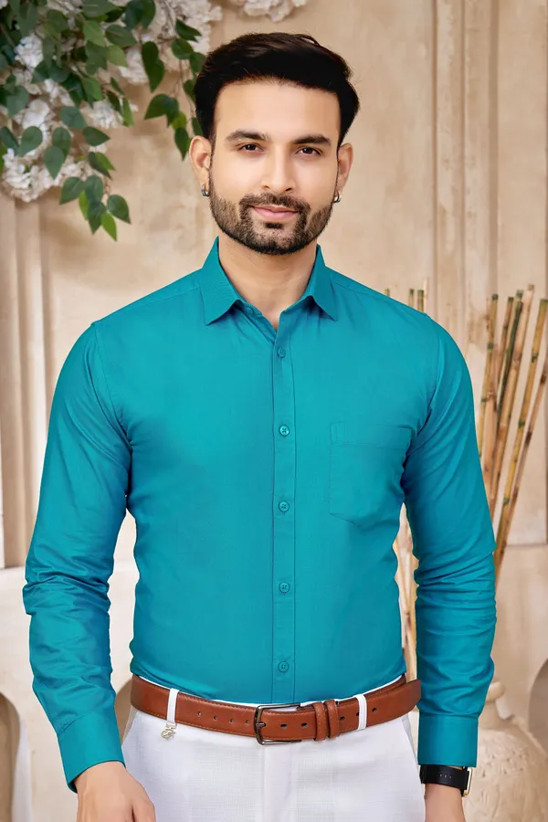 Premium_&_Soft_Blue_Cotton_Satin_Solid_Semi_Formal_Shirt_For_Men